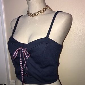 Navy Blue Crop Top With Laced Detailing